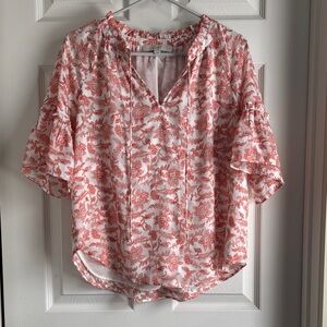 LOFT Floral Ruffle Sleeve Top - Pink